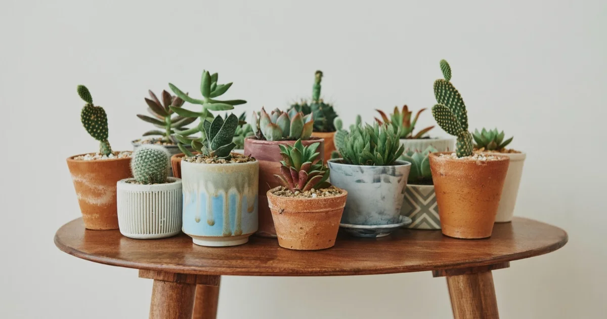 Beautiful kinds of succulents in ceramic pots
